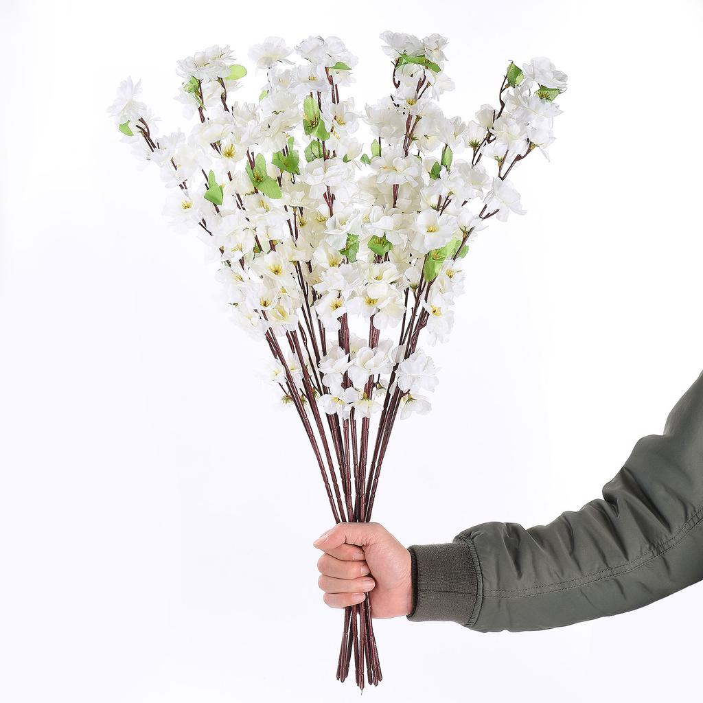 65cm White Artificial Peach Blossom Branches Fake Flower Stems for Home Decor