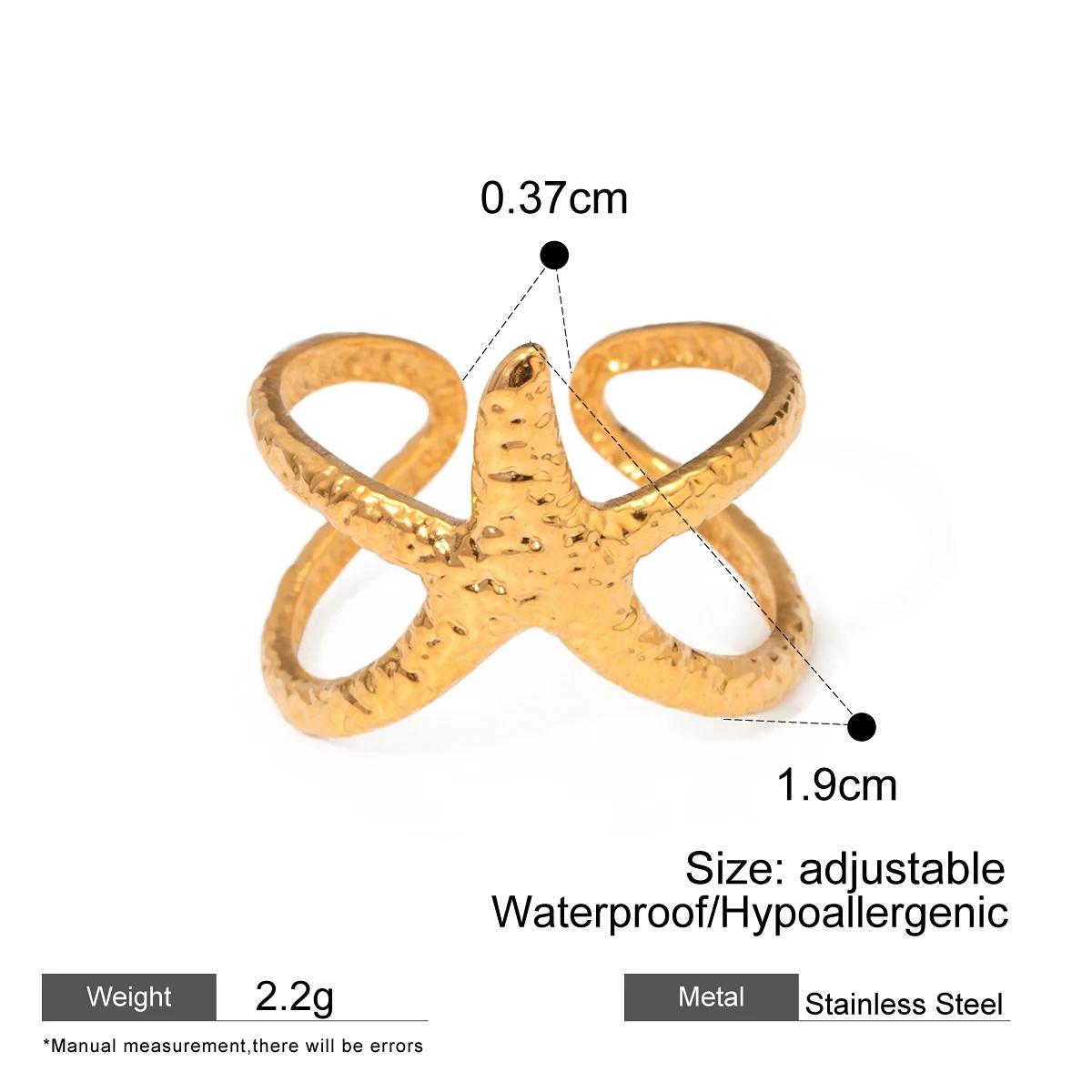 

Beach Style Stainless Steel Star Open Ring Metal Waterproof Fashion Gold Color Zircon Gift anillo acero inoxidable mujer resizable