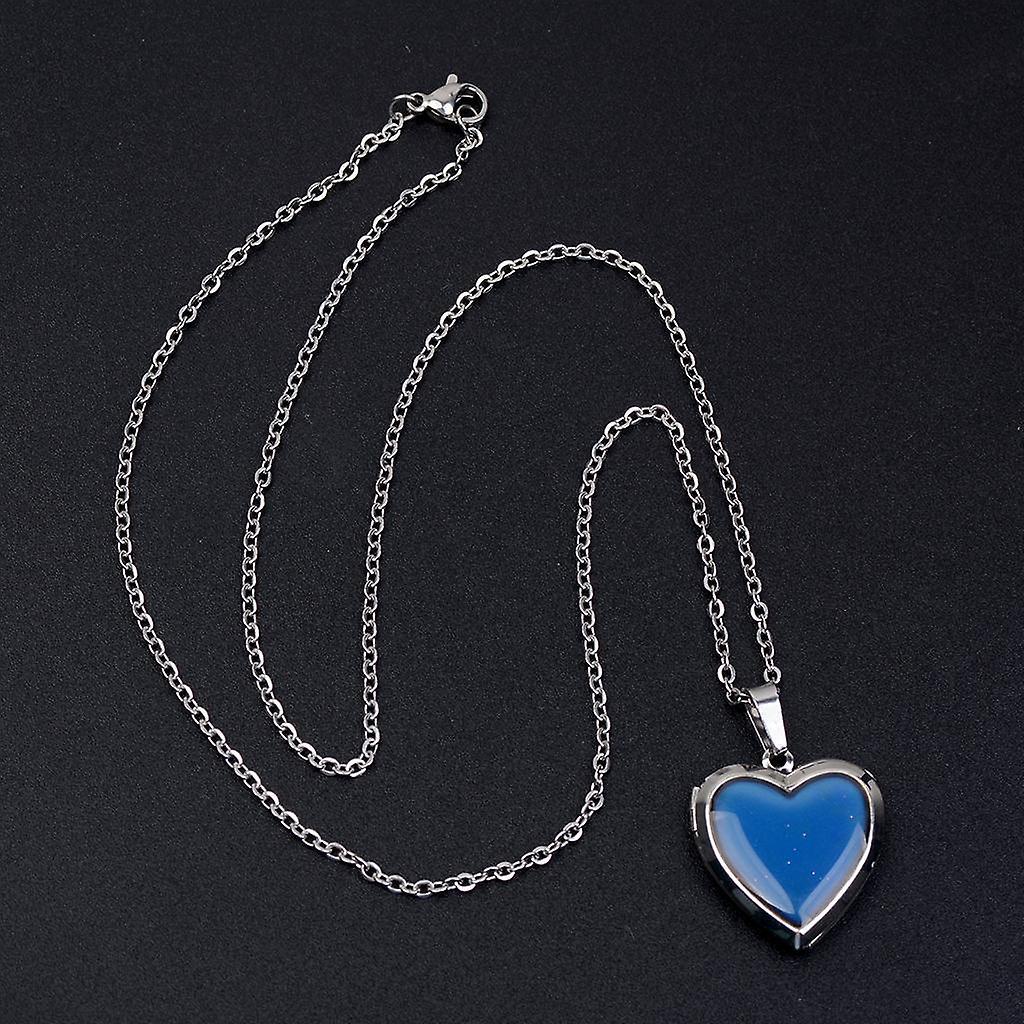 6xHeart Mood Gem Photo Frame Change Color Emotion Feeling Pendant Necklace