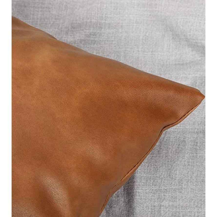(Pack of 2) Tan Leather Lumbar Cushion Cover: Genuine Cowhide Pillow Gift For Her Him Birthday Anniversary