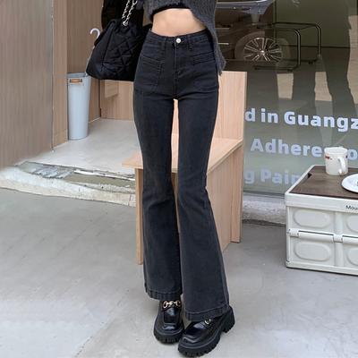 Calça jeans feminina cintura alta, preta, cinza, retrô, reta, elástica, slim, perna larga, calça feminina