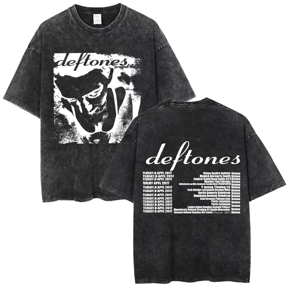 New Arrival Deftones Private Rock Music Vintage Washed Graphic Tee Retro Band Print Oversized Loose Short Sleeve Streetwear Cotton Tees For Men Women