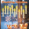Set of 12 Hanging Floating Candles with Magic Wand LED Flickering Candles Flameless Battery Operated for Christmas Xmas Party