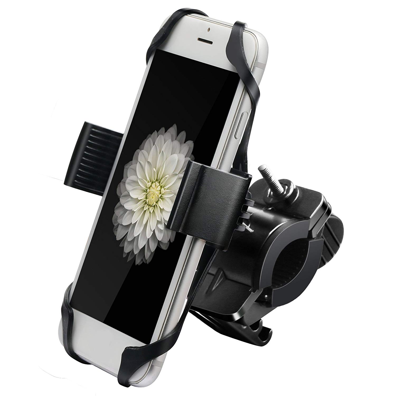 

15-22mm Bicycle Motorcycle Handlebar Mount 360 Degree Rotating Mobile Phone Holder Bracket All Black
