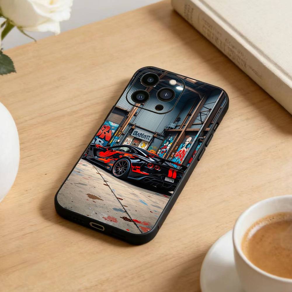 Cool Car Phone Case For iPhone17,16,15,14,13,12 Plus,Max Soft Silicone Black Cover