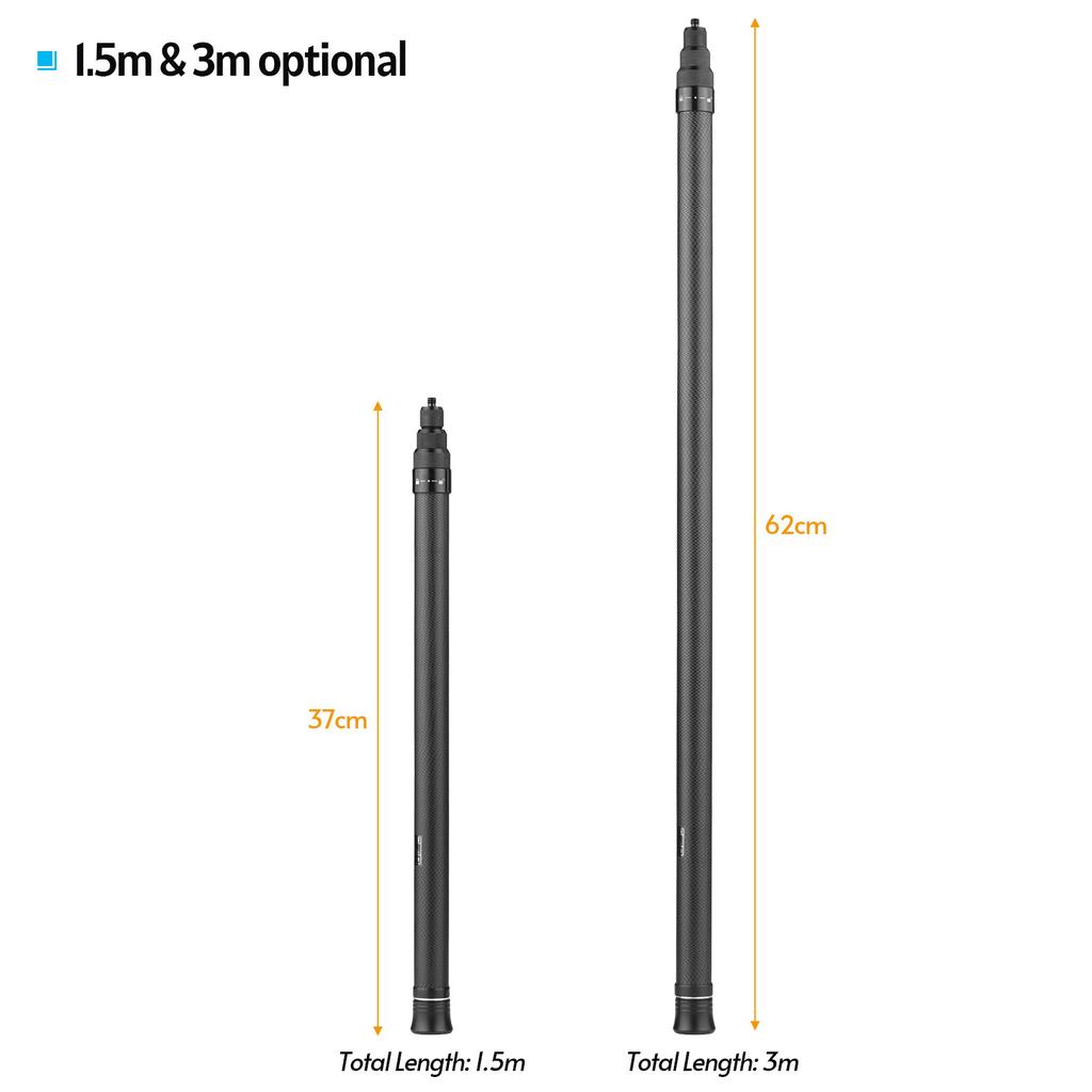 Carbon Fiber Selfie Stick Adjustable Extension Pole with 1 4 Inch Screw Replacement for One X  One X2  One R Panoramic