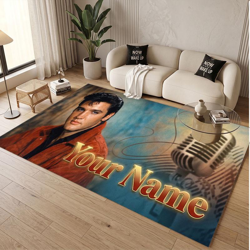 Tappeto Personalizzato Elvis Presley Stampa Motivo Nome Testo Morbido Antiscivolo Tappeto per Pavimento per Decorazione Interna Casa