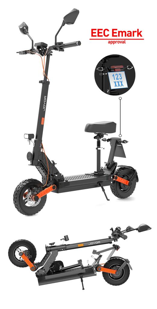 JOYOR S8E Elektroroller 800W Motor, 48V 26Ah Batterie, 80KM Reichweite, 10 Zoll Offroad-Reifen Erwachsenen E-Scooter mit Sitz