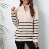 Damen Herbst/Winter Strick Streifen Patchwork Halbhoher Hals Reißverschluss Locker Gewebter Pullover
