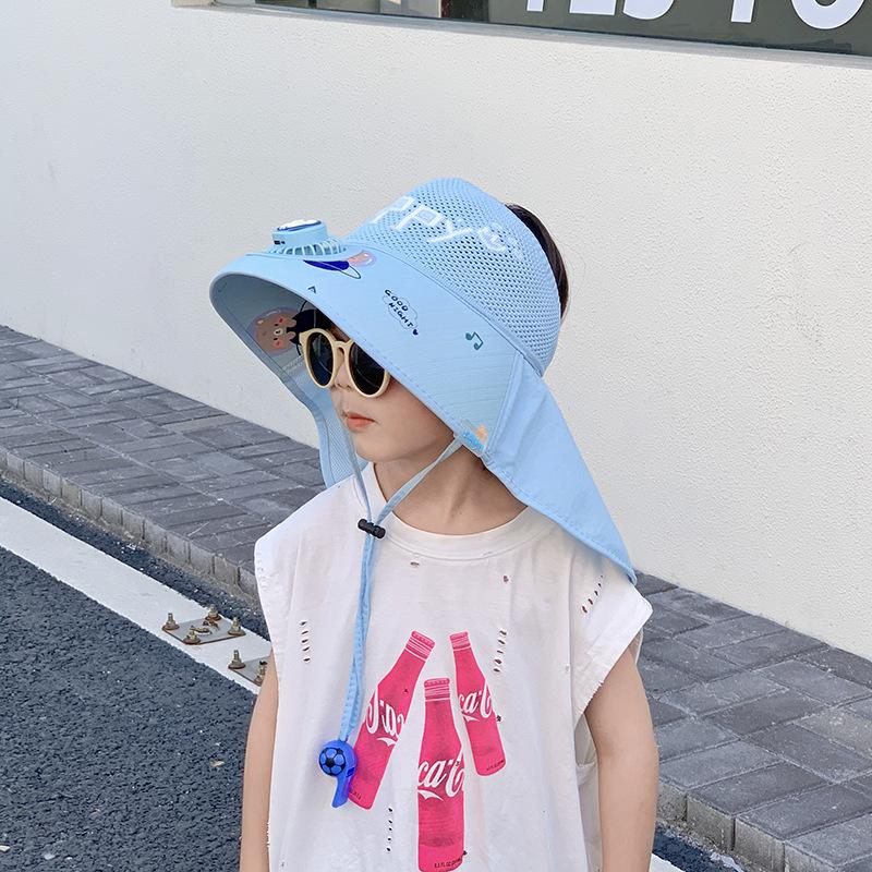 Children's Hat with Fan Shawl Hat In Summer Large Brim Boys and Girls Breathable Sun Protection Outdoor Sun Hat