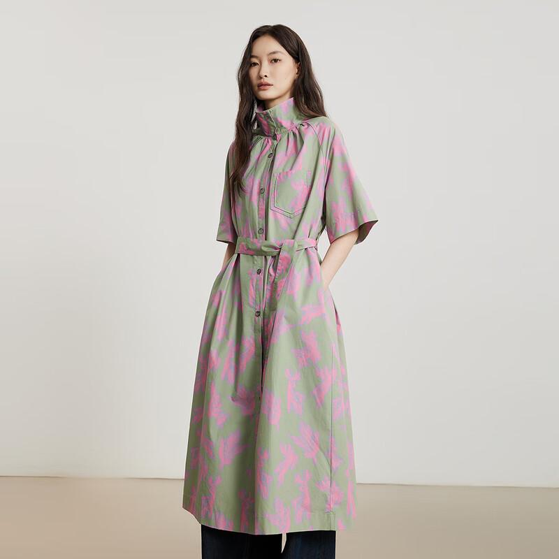 Gejin Women's Printed Slim-Fit Short-Sleeve Trench Coat