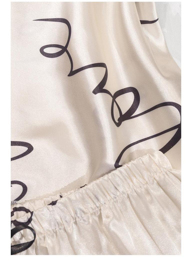 Yaoting Heart Print Lace Patchwork Women's Summer Pajama Set