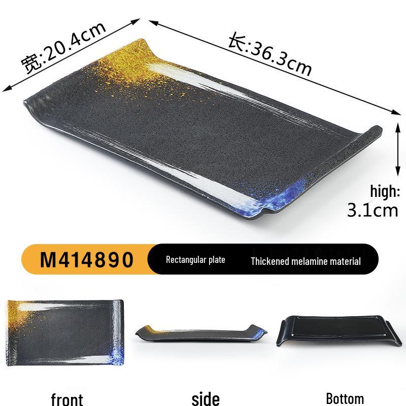 Japanese Retro Melamine Rectangular Plate for Hot Pot, Sushi, Yakiniku, and Barbecue