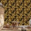 Flowers and Leaves Wallpaper Ochre, Gold, Black and Brown 50x1000