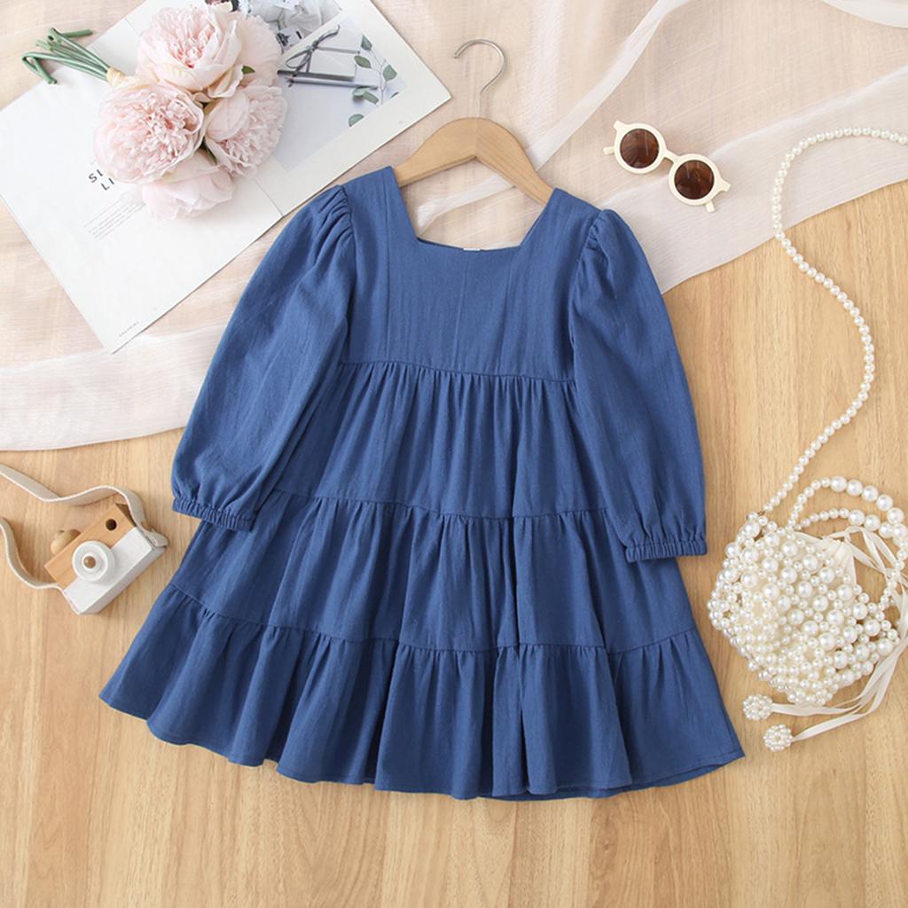 Girls' Fashion Cute Solid-Color Doll-Style Forest-Inspired Long-Sleeve Sweet Dress