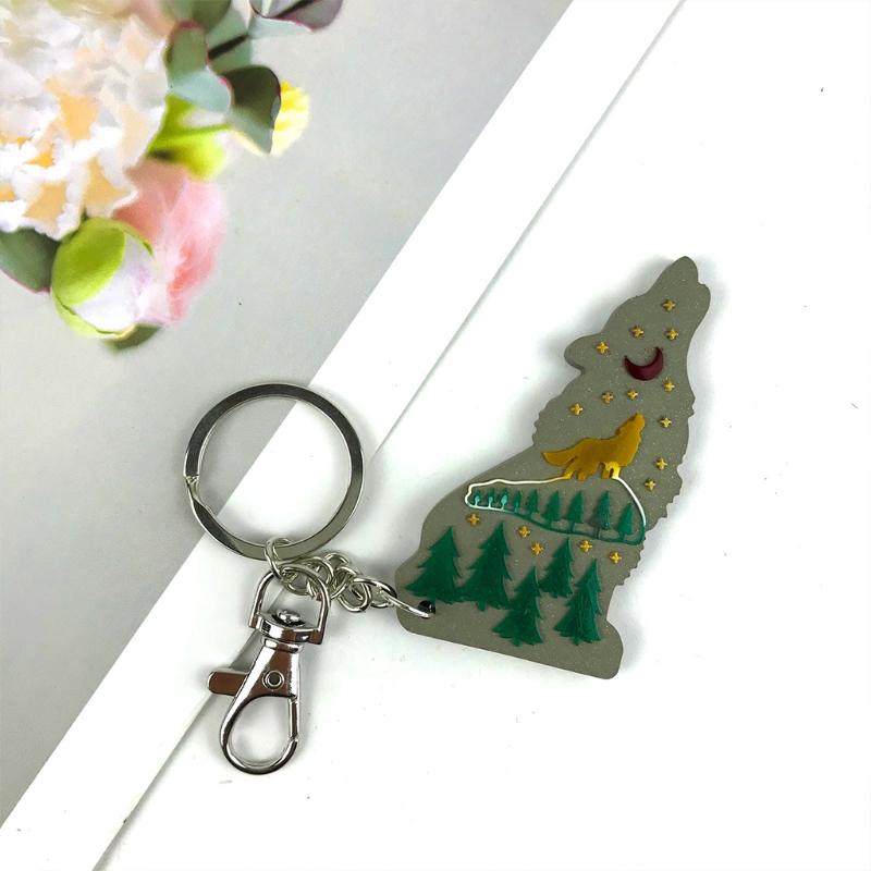 Shiny Wolf Keychain Epoxy Resin Mold Necklace Pendant Silicone Mold DIY Crafts Jewelry Decortaion Casting Mold Tool