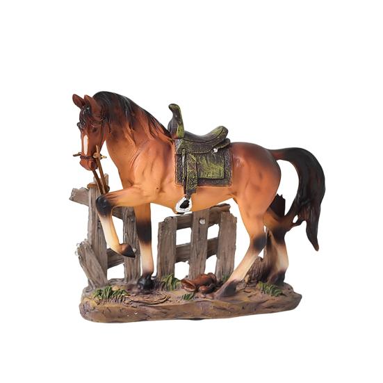 Horse Resin Figurine, Rustic Fence & Galloping Pony Statue Sculpture, Luxury Home Decor for Living Room TV Stand Entryway Wine Cabinet, Unique