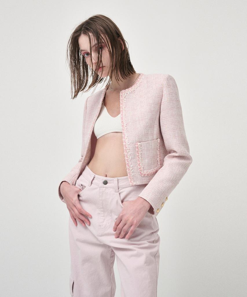 Etmont Pocket Denim Turn Up Pants, Pink