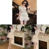 Sporty Polka Dot Knit Twopiece Set For Women With Short Skirt And Bubble Sleeve Design