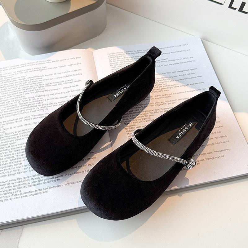 

ретро круглый носок одна пряжка мелкий вырез плоское дно модные универсальные туфли Мэри Джейн на низком каблуке откормленные и расширенные большого размера женская обувь 35 чёрный