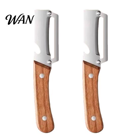 Zero-obstacle Wide Blade Peeler 2Pcs Multifunctional Vegetable Peeler, Ergonomic Wooden Handle Stainless Steel Kitchen Tool with Bottle Opener 2pcs B