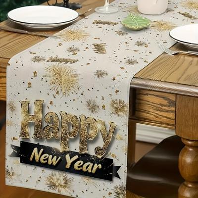 1pcs Happy New Year 2026 Table Runner, Golden Christmas Winter Indoor Outdoor Home Decor Party Supply