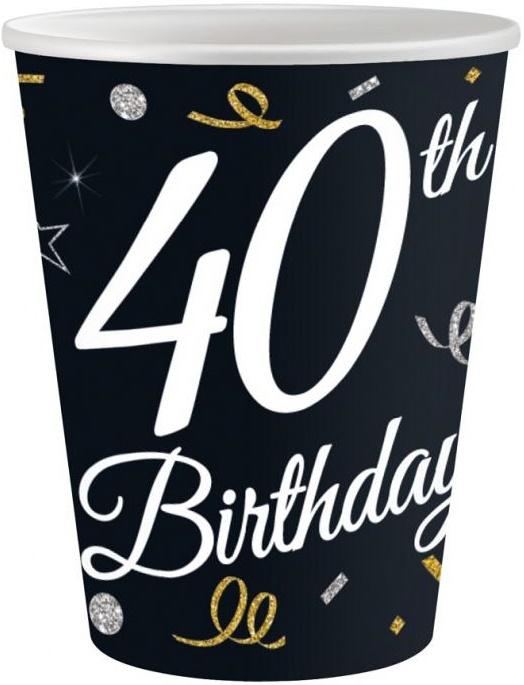 Paper Cups 40th Birthday 250ml 6 Pcs