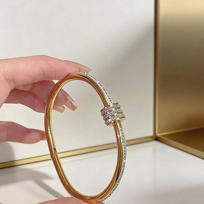 Trendy Stackable Gold Plated Bangles for Women Stainless Steel CZ Crystal Bracelet Luxury Fashion Accessories Mother's Day Gift