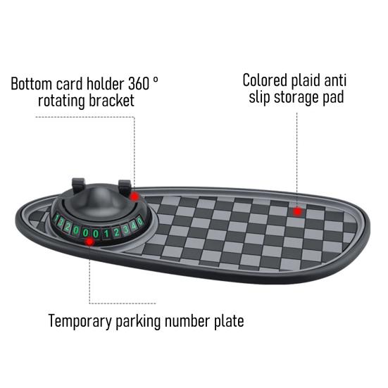 Car Anti Slip Pad Car Phone Holder with Night Glow Number Display Rotatable Dashboard Mount for Most Cars