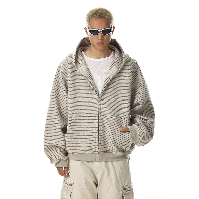 American Retro Striped Hooded Sweatshirt for Men and Women, New Autumn Design, Niche Loose and Lazy Style Long-Sleeved Jacket