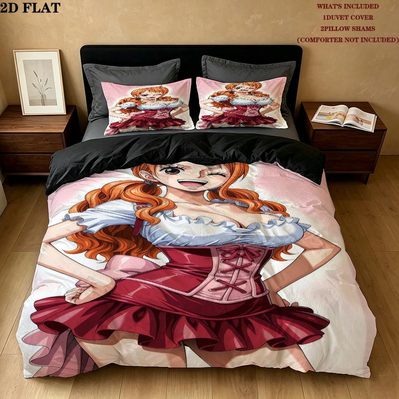 Nami Pattern Bedding Quilt Set Quilt Cover Pillowcase Home Birthday Gift(1 * Duvet Cover + 2 * Pillowcase, Without Core)