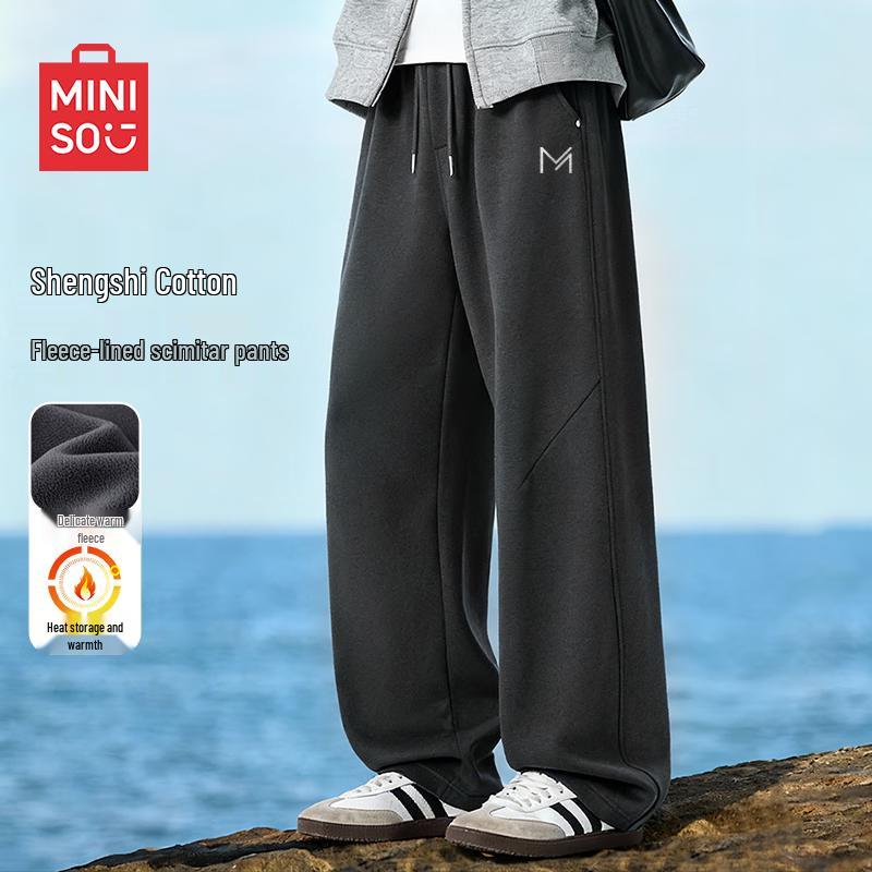 

MINISO Men s Winter Relaxed Fit Fleece Curved Leg Pants XL