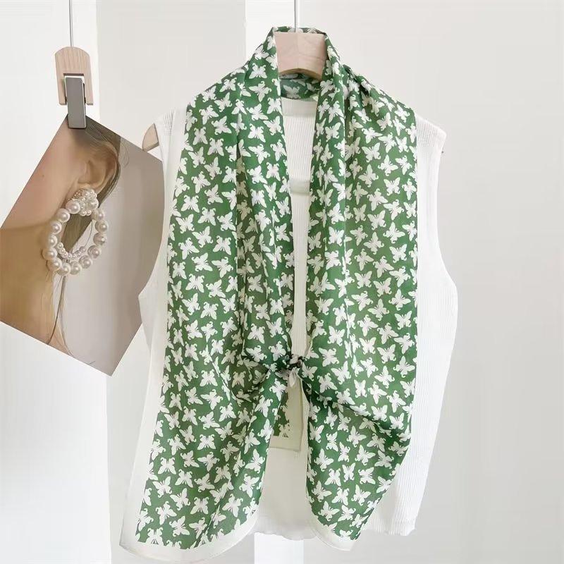 Silk Mulberry Silk Silk Scarf Plain And Elegant Water Ink Bamboo Silk Scarf Women'S Double Crepe Scarf Shawl