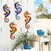 4Pcs Wooden Seahorse Wall Art Set Rustic Garden Fence Decor for Patio Living Room Bedroom Coastal Nautical Ornaments for Home Outdoor