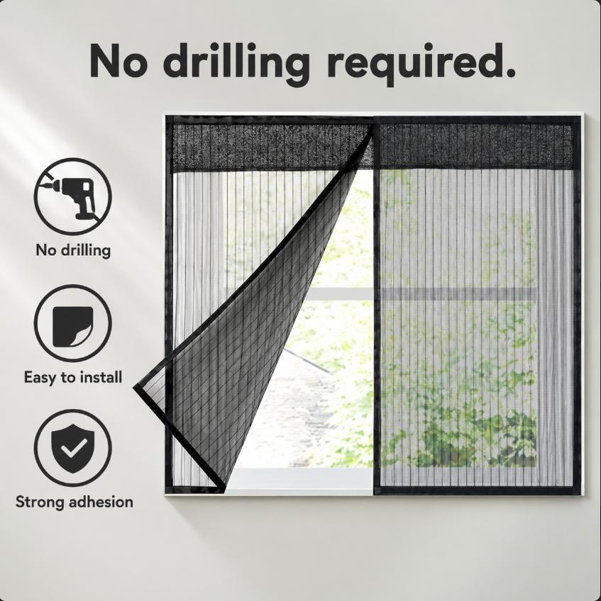 Summer Striped Mosquito-Proof Breathable Window Screen, Household Window Partition Mesh Curtain, No-Drill Magnetic Invisible