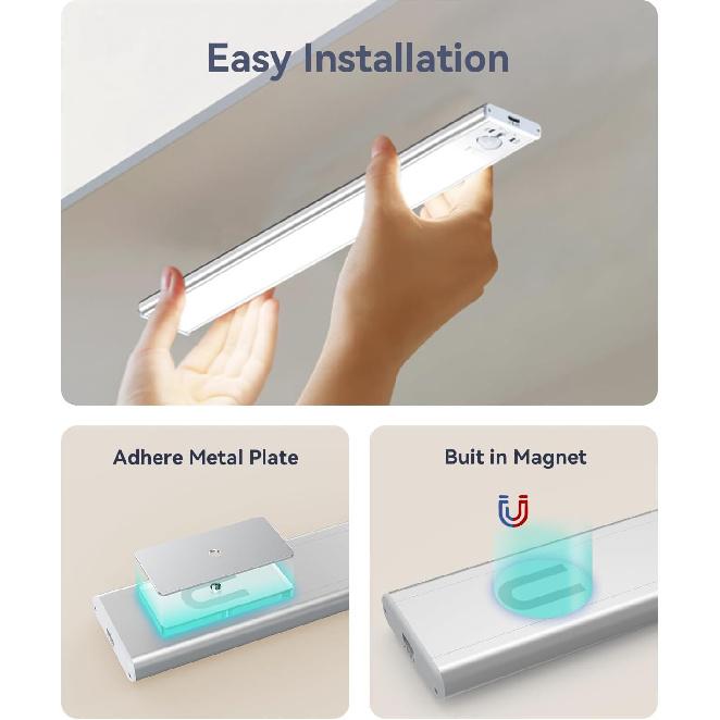 Under Cabinet Lighting, LED Motion Sensor Light Indoor, 2200mAh USB Rechargeable Closet Lights Battery Operated, Stick On Magnetic Wireless Dimmable