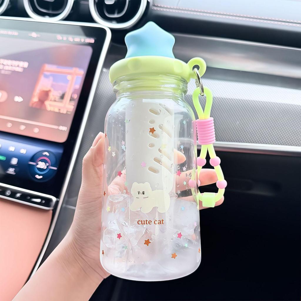 Stylish Summer Water Cup: Large-Volume, Heat-Resistant Plastic with Tea Infuser and Straw for Students