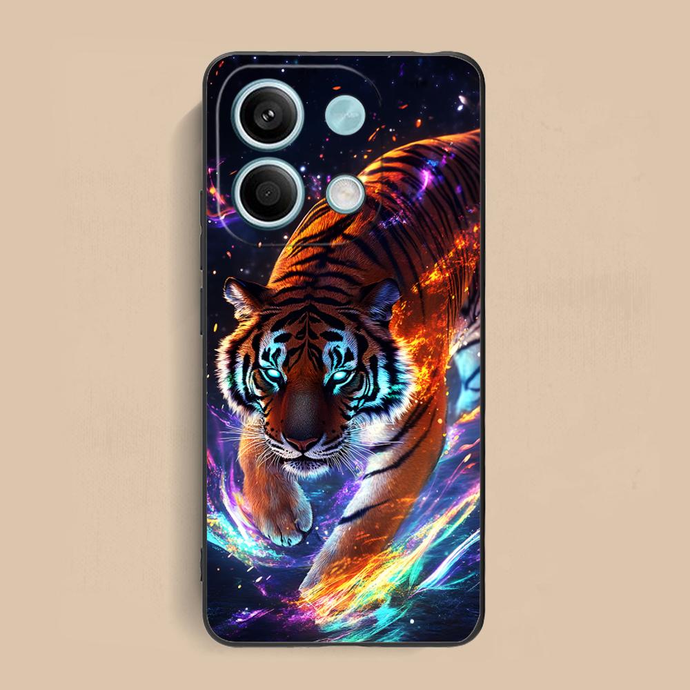 Tiger Neon Mobile Cell Phone Case for Xiaomi Redmi Note 14 13 12 11 S Pro Plus 4G 5G Colorful Printing Cover Pretty Cover Luxury