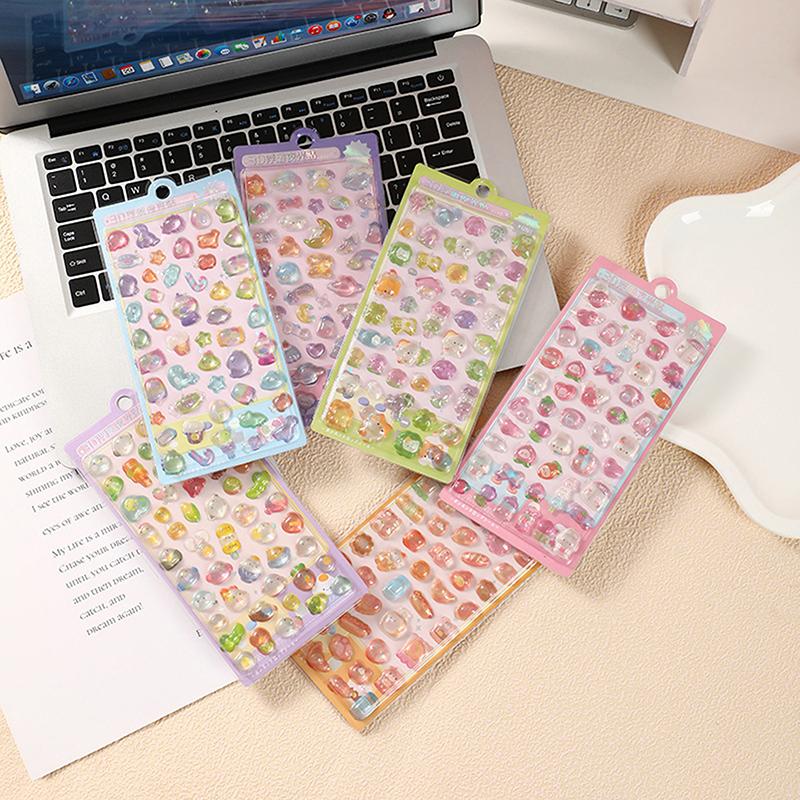 Kawaii Cartoon 3D Relief Sticker Cute Crystal Jelly Patch For Mobile Phone Case Mirror Scrapbook Journal Animal Decor