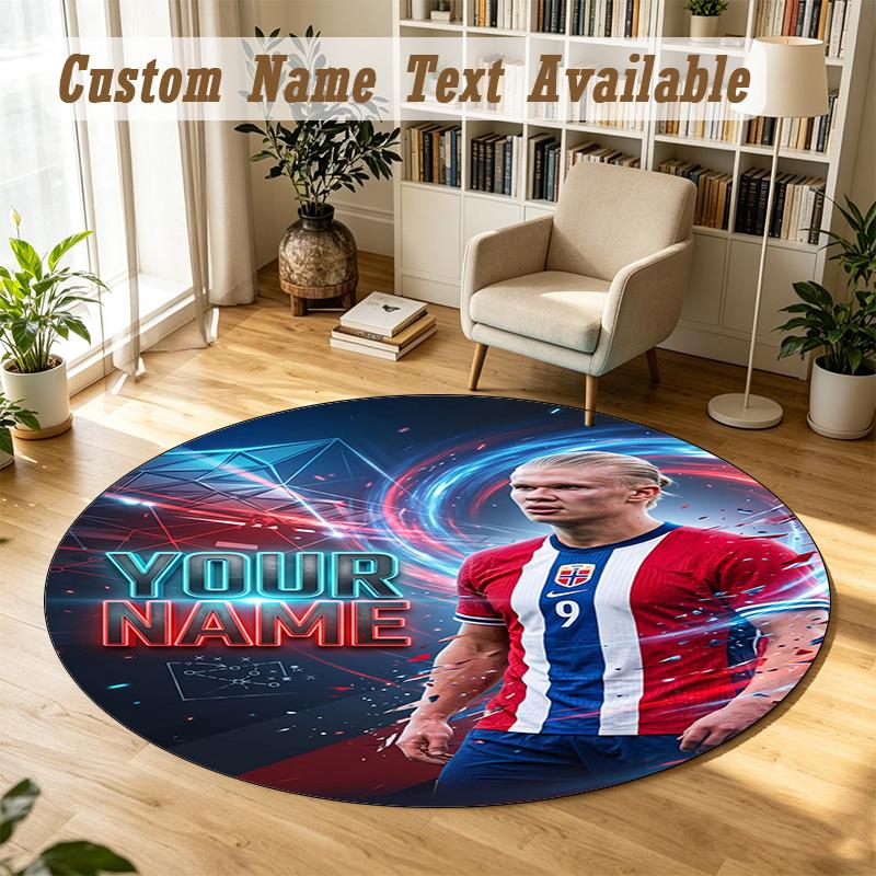 Round Rug Custom NameErling Haaland Pattern Non Slip Carpet Home Floor Decor