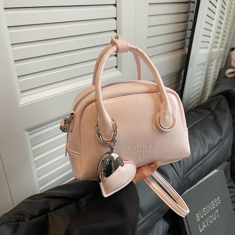 Retro Hand-held Bowling Bag Women's 2025 Spring Korean Fashion Letter Handbag Foreign Style Shoulder Messenger Bag