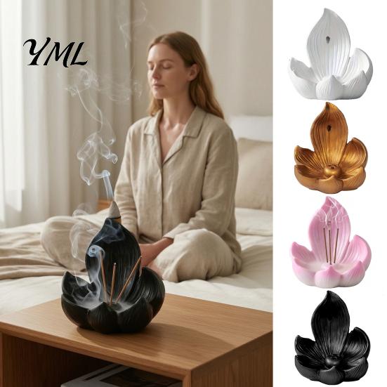 Backflow Incense Cones Lotus Burner Holder, Resin Cone Diffuser, Desktop Spiritual Home Decor Aromatherapy Holder for Yoga Meditation Tea Room Bedroom