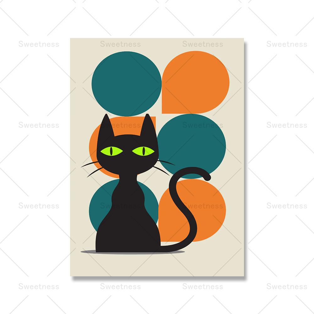 

Смешные кошки середины века постеры и принты холст картины черный кот настенные картины для гостиной любитель кошек подарок украшение дома без рамки 21*30cm No Frame