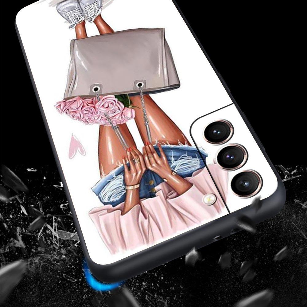Mode High Heels Mädchen Frau Handyhülle Für Samsung Galaxy S26 Ultra S25 Plus S24 FE S23 S22 5G S21 S20 Hülle Schwarz Weich