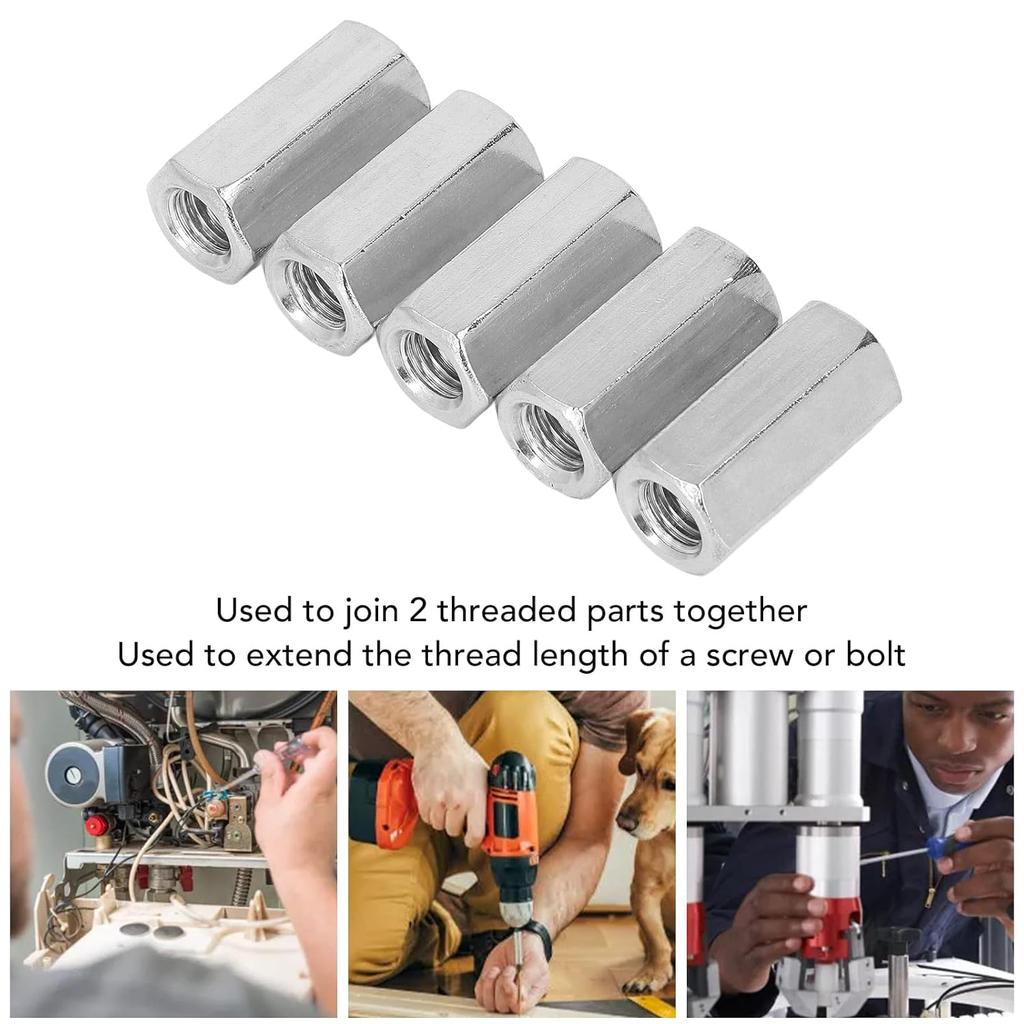 Pack of 5 M12 x 1.75-Pitch 40mm Length Metric Hex Coupling Nut 304 Stainless Steel