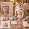 Handmade Fantasy Headwear Hood Crochet Kit, Cute Animal Hat DIY Dragon Unicorn Cat Ear Knitting Project Skull Earflap Craft Kit for Adults, Halloween