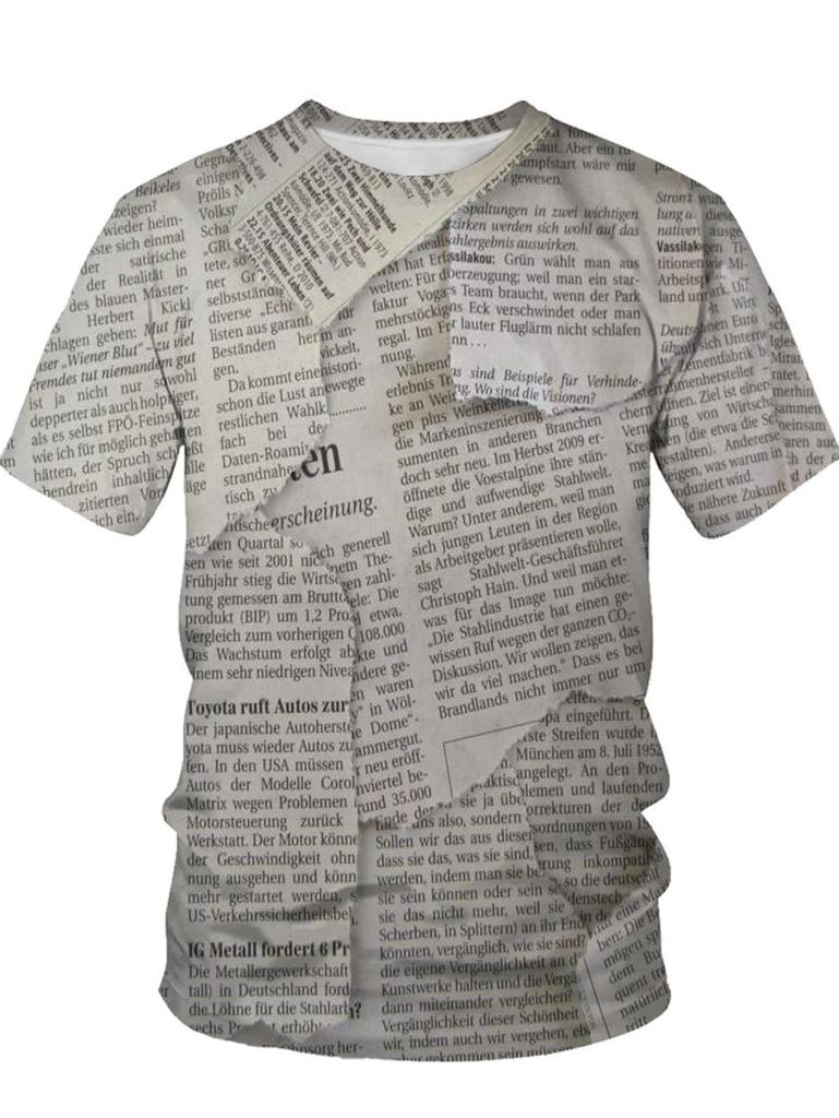 Herren T-Shirts Alte Zeitung 3D-Druck Herren Sommer Lässig Mode Hip Hop Lustig Kurzarm Neue Streetwear Vintage T-Shirts Oberteile Hemd