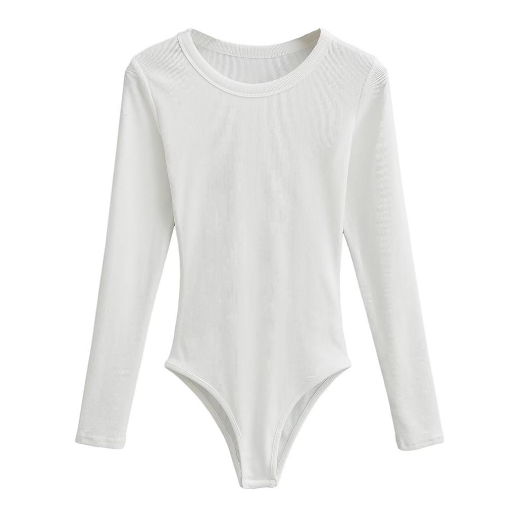 YPFF Trendy Women's Solid Color Slim Fit Round Neck Long Sleeve Bodysuit