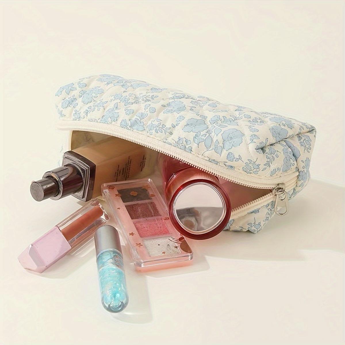 Makeup Bags Quilted Cute Blue Orchid Flower Makeup Bag Coquette Aesthetic Cosmetic Bag Large Floral Makeup Bag for Women