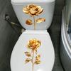 Golden Rose Toilet Seat Stickers Waterproof Self Adhesive Bathroom Decor Floral Decals Toilet Background Art Posters Decor